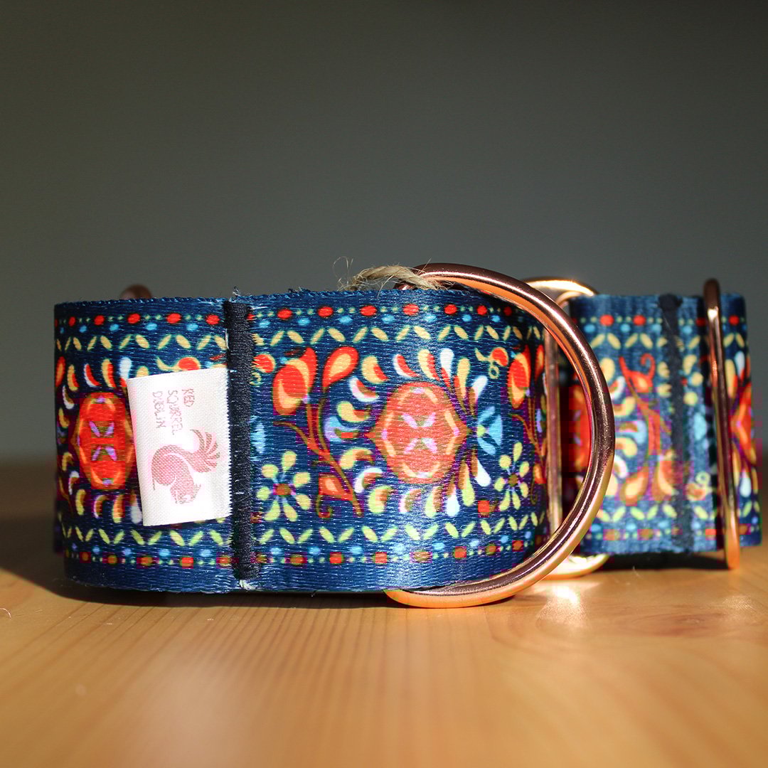 Folk 2 inch martingale collar with rose gold Red Squirrel Dublin