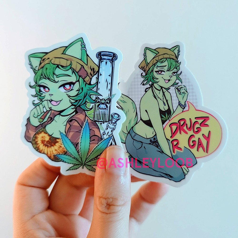 weed cat acrylic charms, vinyl stickers