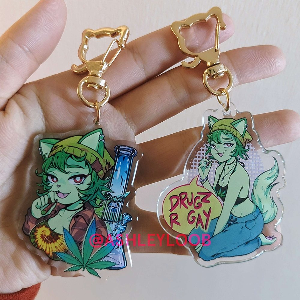 weed cat acrylic charms, vinyl stickers