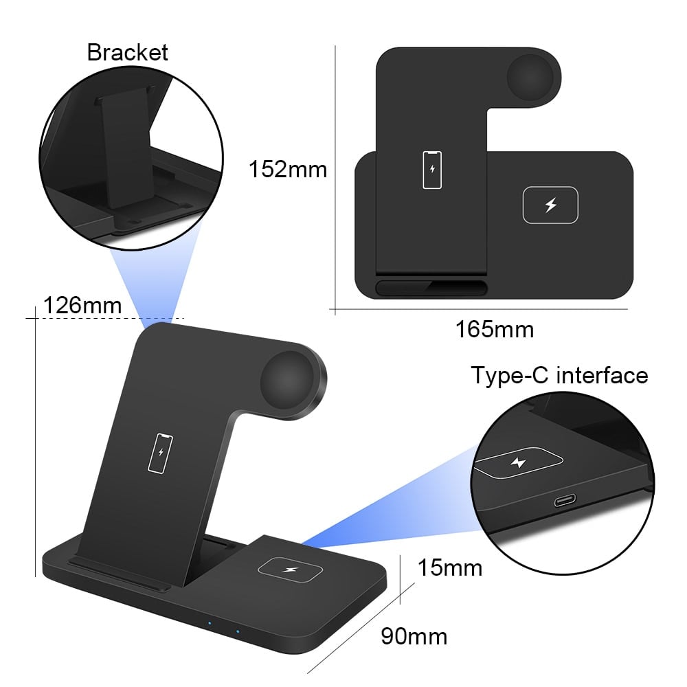 3-in-1 Fast Qi Wireless Charger Stand