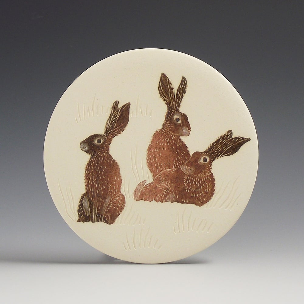 Image of Three Hares ceramic wall hanging 