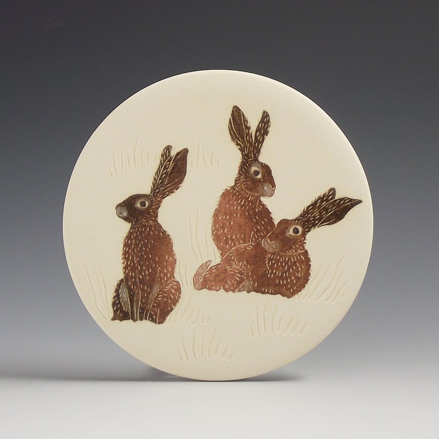 Image of Three Hares ceramic wall hanging 
