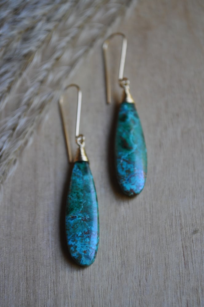 Image of OOAK Malachite and Chrysocolla Teardrop Dangles