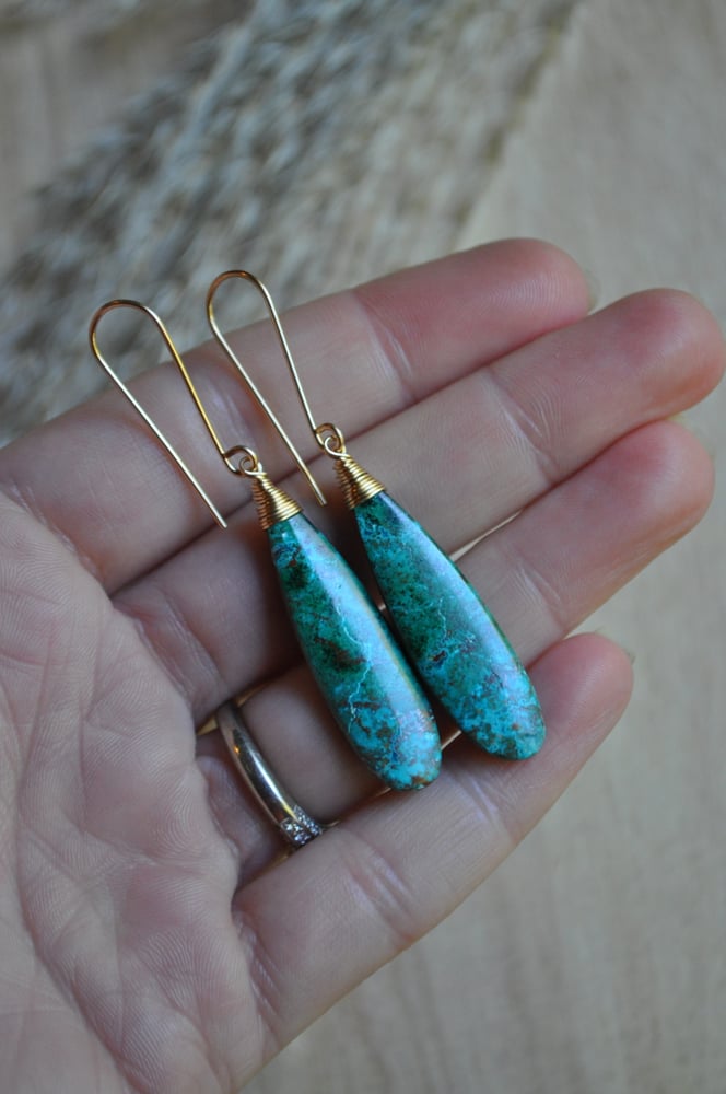 Image of OOAK Malachite and Chrysocolla Teardrop Dangles