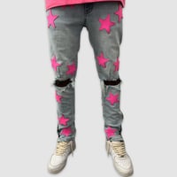 Image 1 of Snap Buttons x Pink Stars Blue Jean