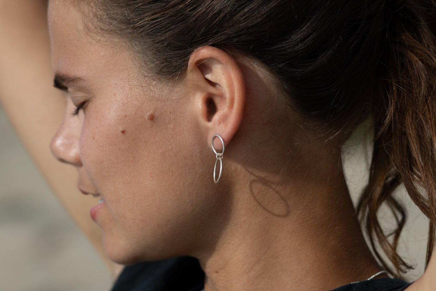 Image of Dangling New Moon Silver two Circle Earrings