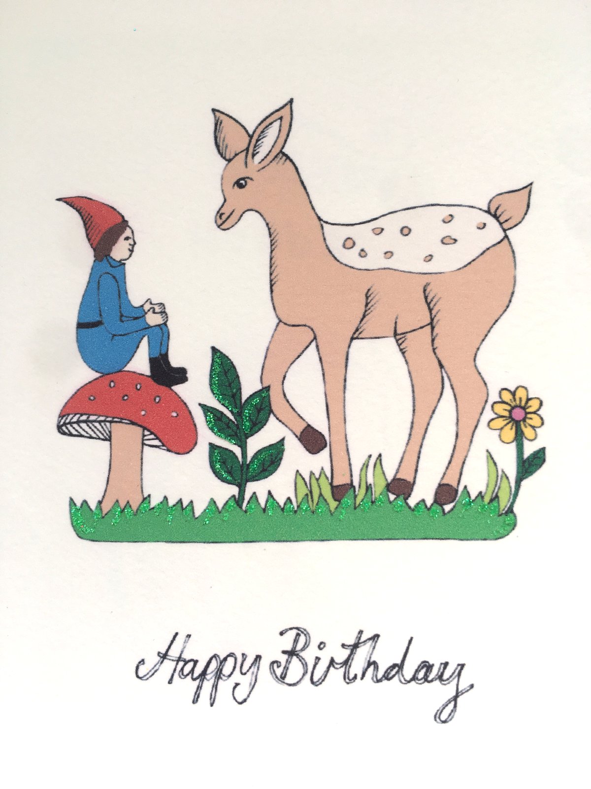 Elf and Fawn Birthday Card 