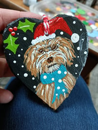 Image 1 of Christmas dog ~ Basil ~ medium slate heart