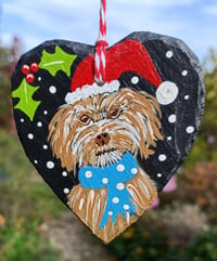 Image 2 of Christmas dog ~ Basil ~ medium slate heart