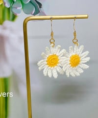 Image 2 of Earrings - Micro Crochet Daisies