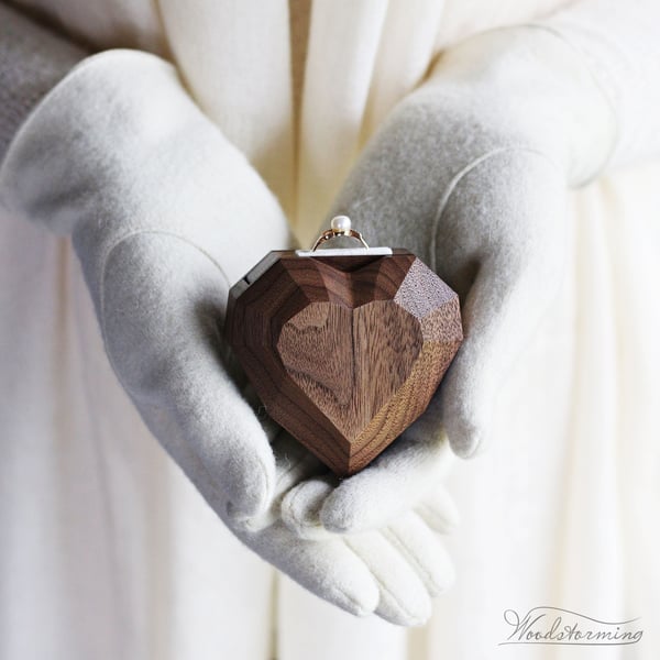 Image of Engagegement ring box - rotating heart shape ring holder by Woodstorming