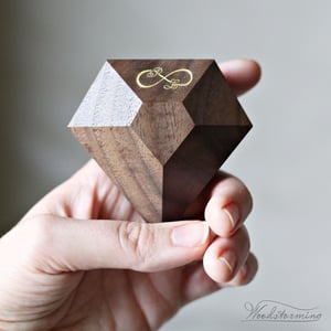 Image of Engagement ring box - rotating diamond shape walnut wood ring box by Woodstorming