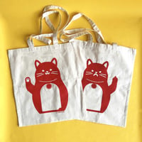 Image 2 of Happy/Angry Cat Double Sided Tote Bag