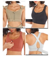 Women's shockproof gym fitness athletic sports bra front zipper and adjustable straps.