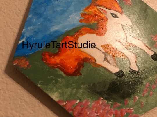 Pocket Monster Ponyta, the Fire Horse, Painting on wood panel