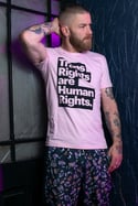 TRANS RIGHTS ARE HUMAN RIGHTS T-shirt (Cotton pink, black print)