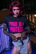 PRIDE IS A PROTEST T-shirt (Black, pink print)