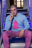 PINK TRIANGLES TREE Sweatshirt (Sky blue, pink print)