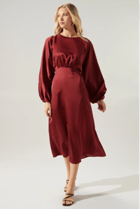 Image 1 of First Impression Satin Dress-Burgundy