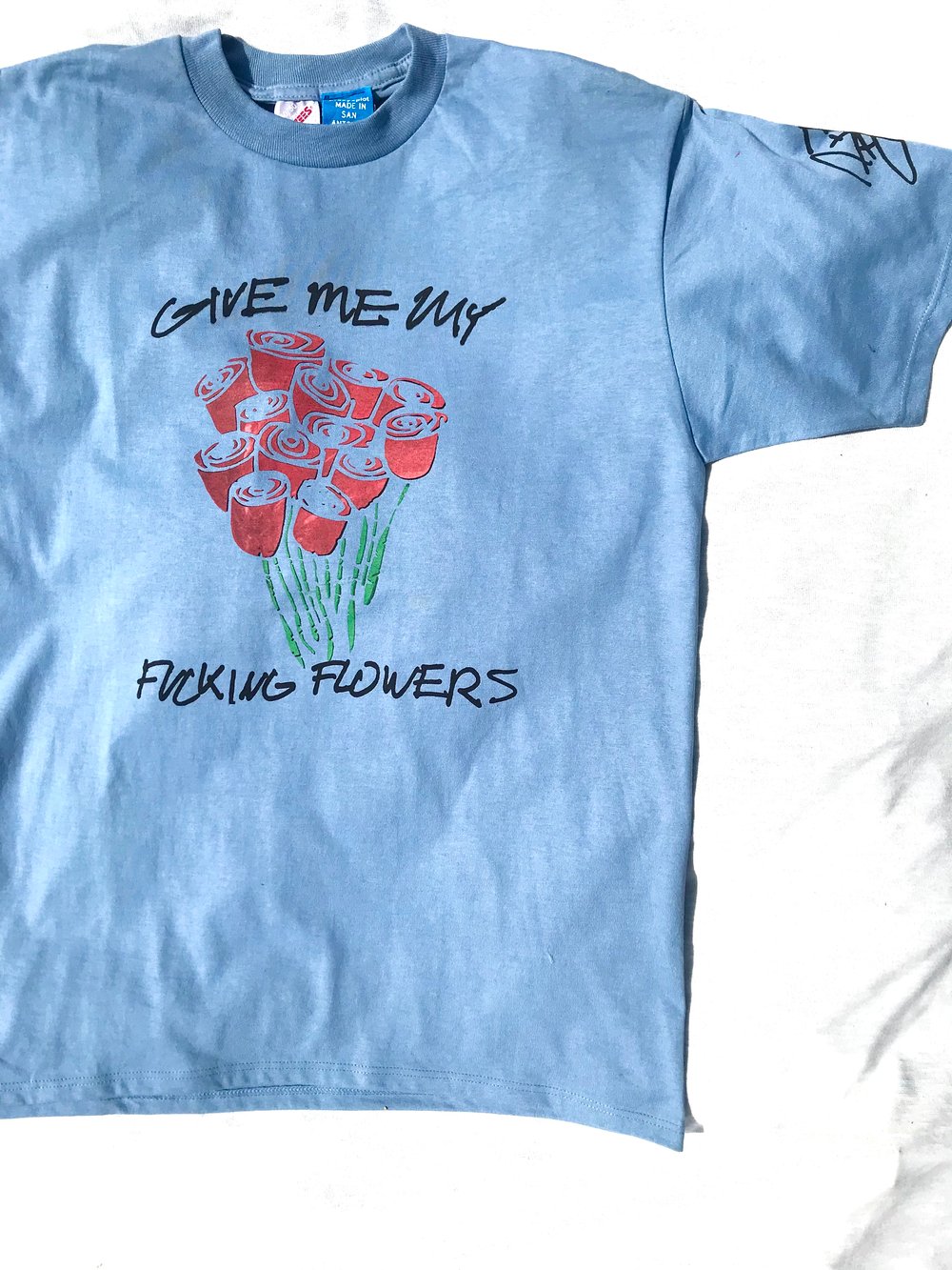 give me my fucking flowers tee in baby blue
