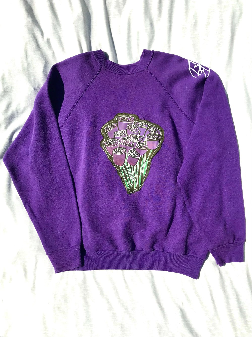 give me my fucking flowers double patched sweatshirt in Uriel 