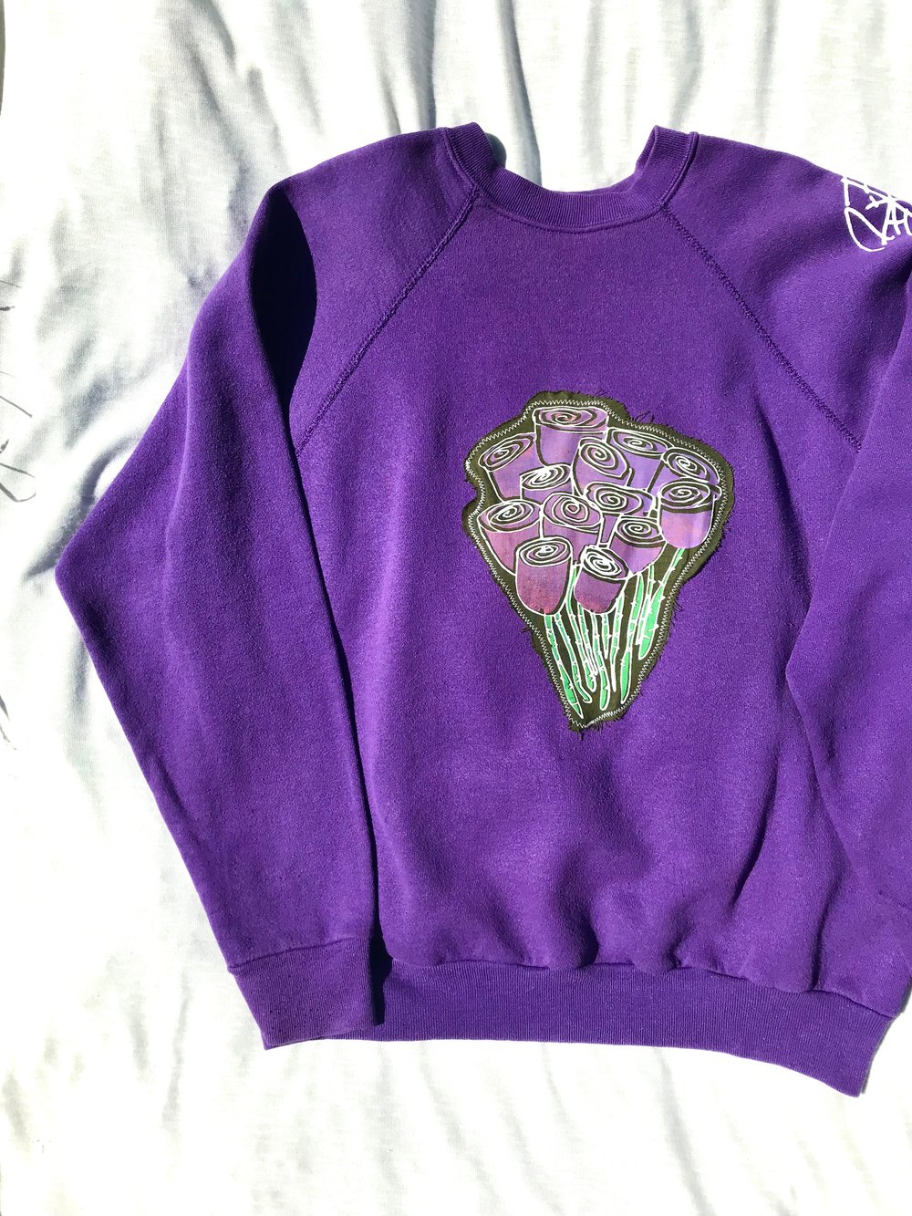 give me my fucking flowers double patched sweatshirt in Uriel