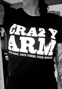 Image of 'LOVE MUSIC. HATE TORIES. FUCK FASCISTS' t-shirt