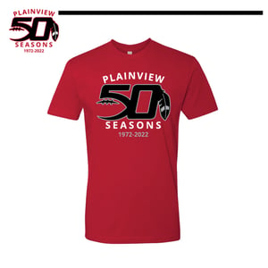 Image of 50 YEARS-  PLAINVIEW  FOOTBALL 50 YEAR RED SOFT TEE