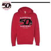 Image of 50 YEARS- PLAINVIEW  FOOTBALL 50 YEAR RED SOFT HOODY