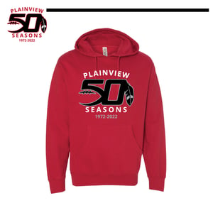 Image of 50 YEARS- PLAINVIEW  FOOTBALL 50 YEAR RED SOFT HOODY