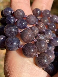 Image 2 of Rare Bloodshot Iolite Mala, Hematite Included Cordierite 108 Beads Japa Mala Hand Knotted Gemstone