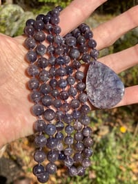 Image 3 of Rare Bloodshot Iolite Mala, Hematite Included Cordierite 108 Beads Japa Mala Hand Knotted Gemstone