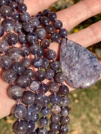 Image 4 of Rare Bloodshot Iolite Mala, Hematite Included Cordierite 108 Beads Japa Mala Hand Knotted Gemstone