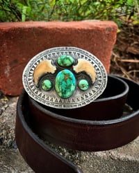Image 2 of WL&A Handmade Black Bear Claw + Sonoran Desert Turquoise Belt Buckle - Size 3.5" x 2.75" - 180 Grams