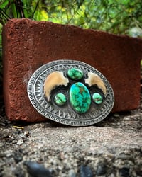 Image 3 of WL&A Handmade Black Bear Claw + Sonoran Desert Turquoise Belt Buckle - Size 3.5" x 2.75" - 180 Grams