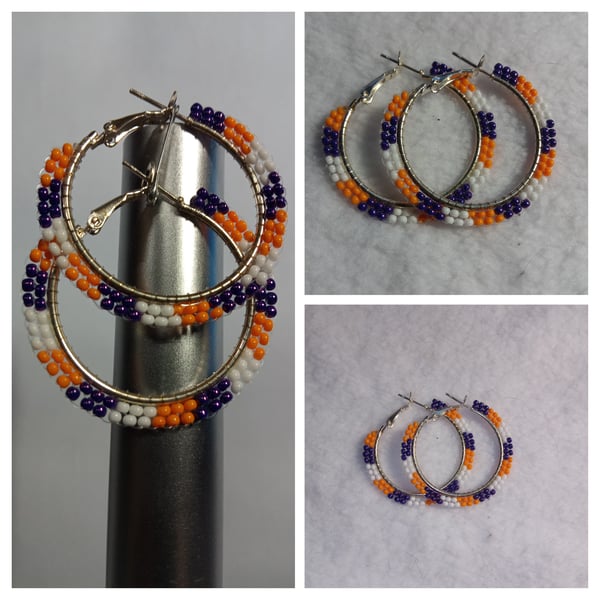 Image of Phoenix Suns team color beaded hoop earring