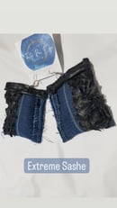 Image 3 of Tasty Raw Edge Denim Extreme Sache Chante Earrings