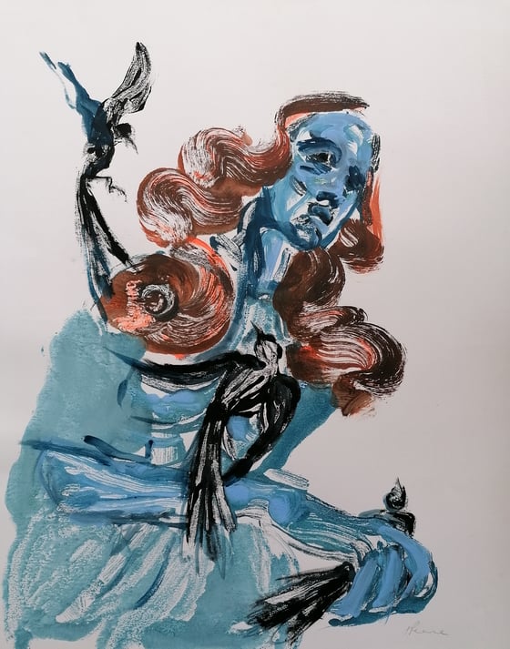 Image of Catching Birds -Original  Acrylic Monoprint - 'Saintly'