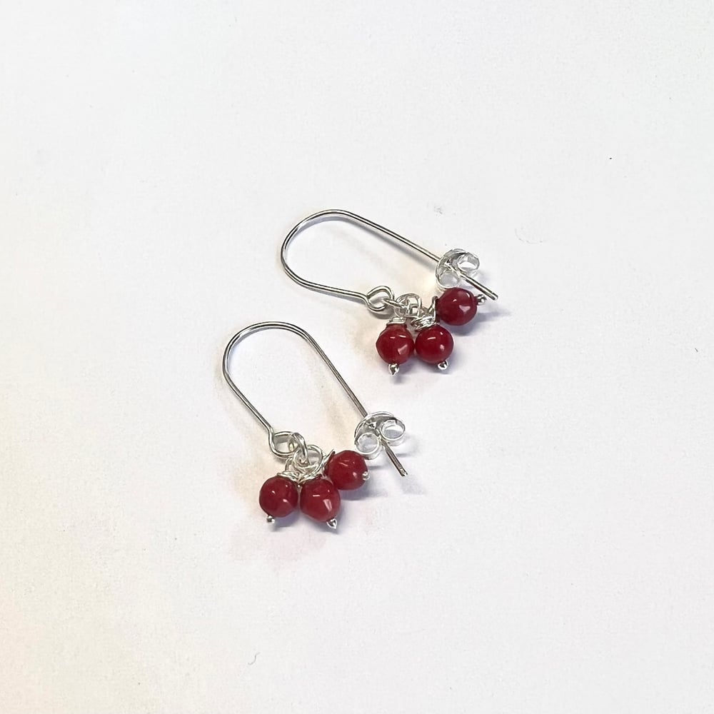 Image of Three stone silver earrings hook earrings