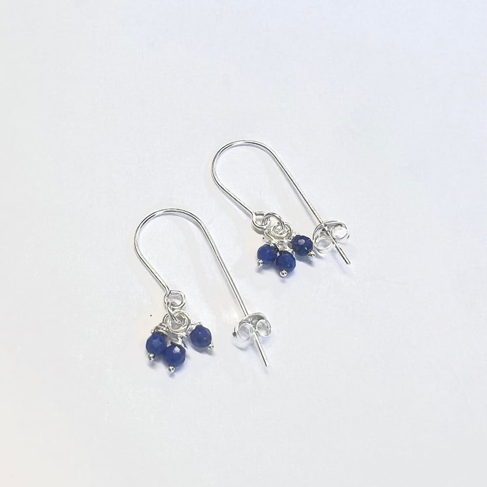 Image of Three stone silver earrings hook earrings