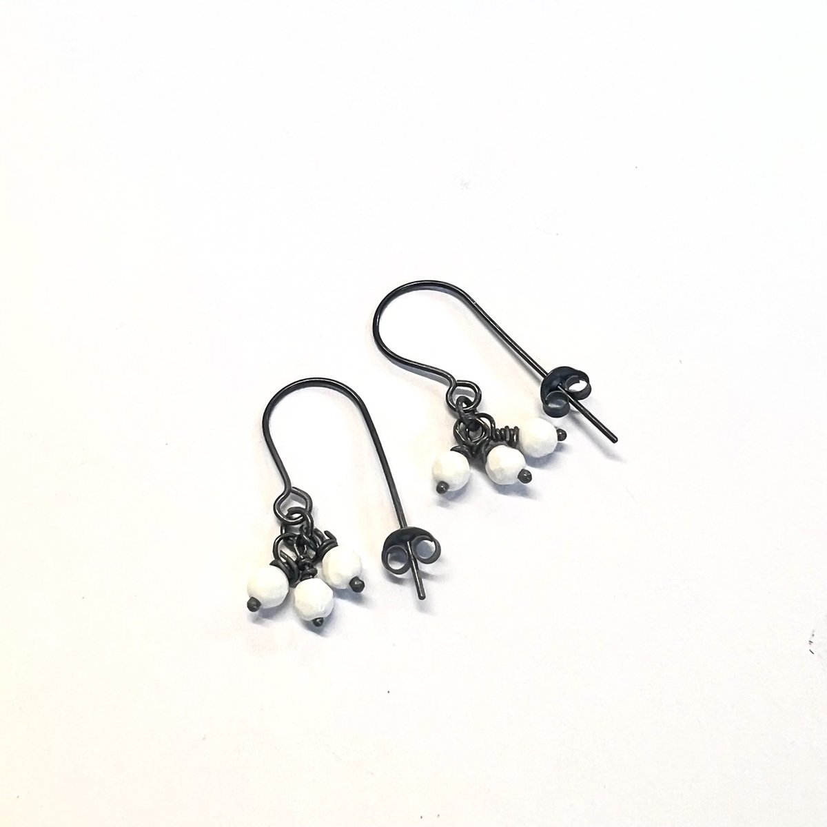 Three stone oxidised hook earrings / Independent Jeweller Manchester
