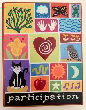 Image of Participation- illumination series print on wooden plaque