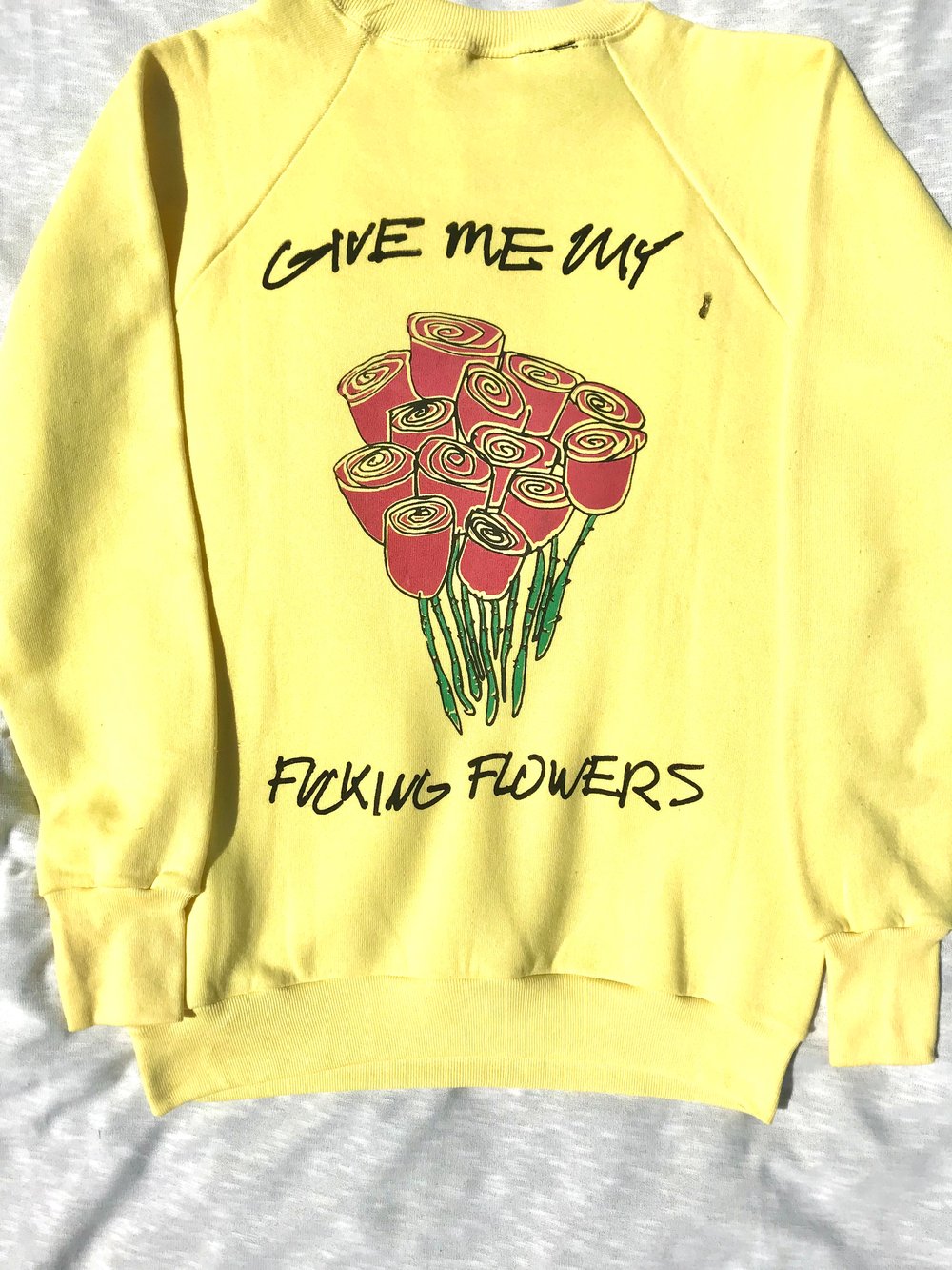 give my fucking flowers sweatshirt in yellow 