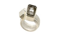 Image 1 of Strata ring,  Rutile Quartz  in silver interlaced with two cubes