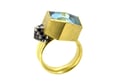 Natural Blue topaz 18ct gold ring with Sapphire set in platinum octahedron 