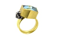 Image 3 of Natural Blue topaz 18ct gold ring with Sapphire set in platinum octahedron 
