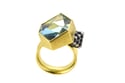 Natural Blue topaz 18ct gold ring with Sapphire set in platinum octahedron 