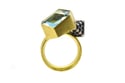 Natural Blue topaz 18ct gold ring with Sapphire set in platinum octahedron 