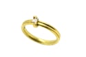 Baguette champagne diamond set in two oversized claws in 18ct gold ring  