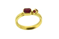 Image 3 of Emerald cut sapphire and round spinel 18ct gold ring  Traditional ring with a contemporary aesthetic